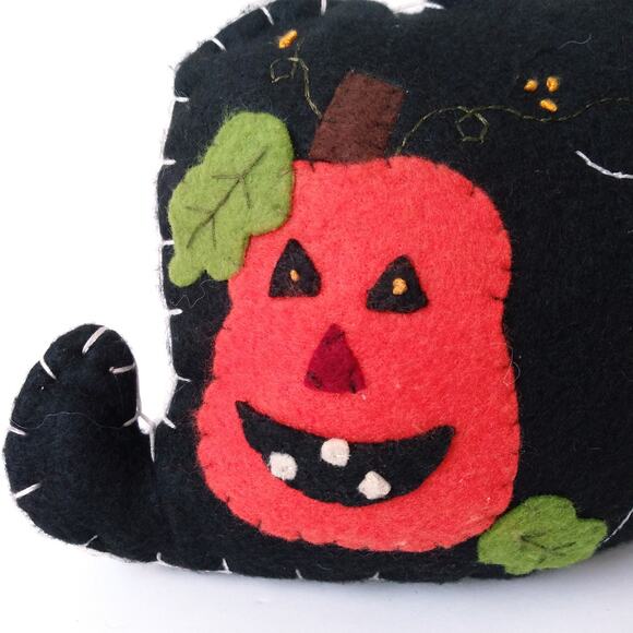 Stuffed Halloween Cat with Jack-O-Lantern Primitive Folk Art Decor Spooky Boho - Picture 5 of 8